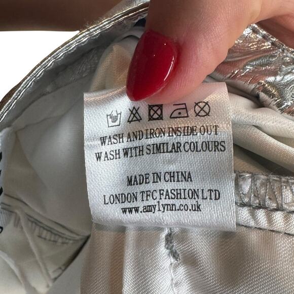 AMYLYNN NWT  Womens Lupe Silvery Metallic Straight Leg High Rise Trouser Pants - Picture 8 of 10